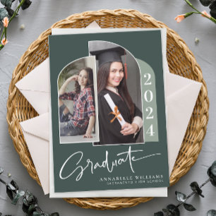 Invitation Boho Calligraphy Arch Two Photo Graduation