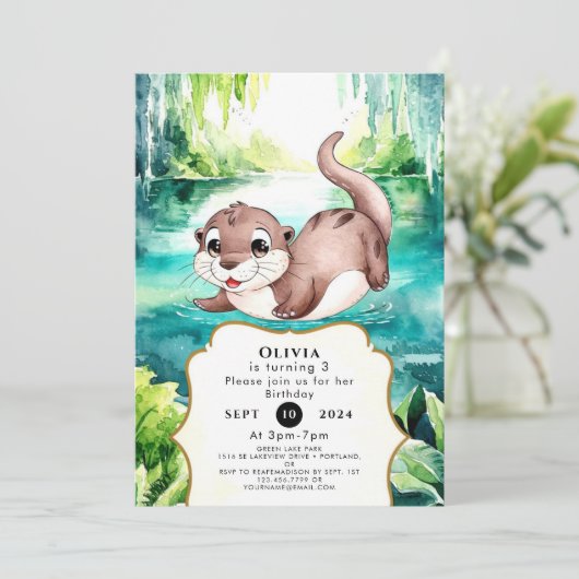 Invitation Boho Calm Otter Anniversaire (Debout devant)