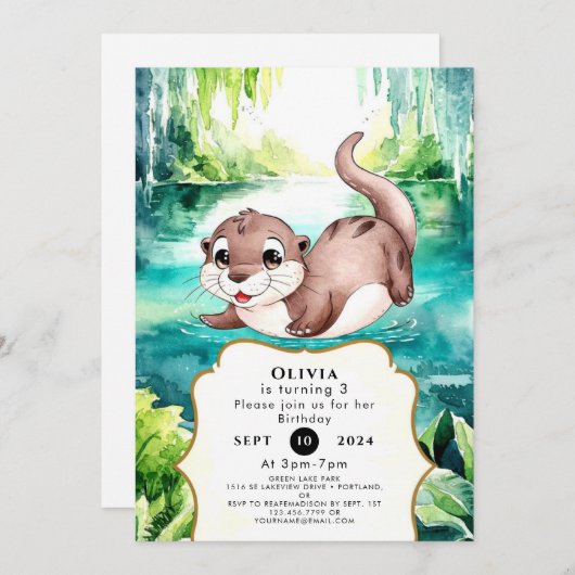 Invitation Boho Calm Otter Anniversaire (Devant / Derrière)