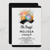 Invitation Boho Camera & Florals Aquarelle Anniversaire (Devant / Derrière)