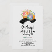 Invitation Boho Camera & Florals Aquarelle Anniversaire (Devant / Derrière)