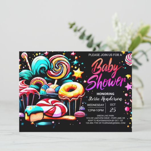 Invitation Boho Candy Dreams Baby Shower Modifiable (Debout devant)