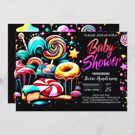 Invitation Boho Candy Dreams Baby Shower Modifiable (Devant / Derrière)