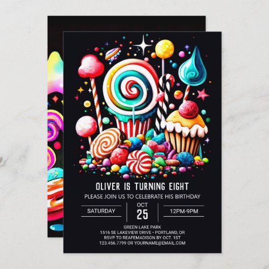 Invitation Boho Candy Dreams Editable Anniversaire (Devant / Derrière)