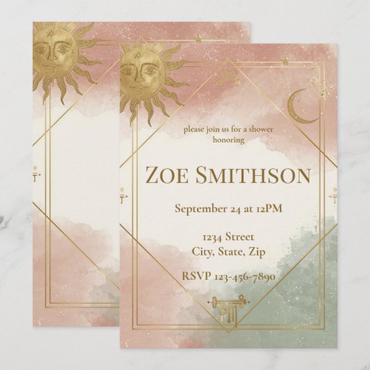 Invitation Boho Céleste Douceur de Sauge Terracott (Devant / Derrière)