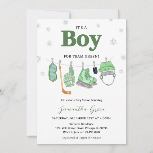 Invitation Boho C'est un garçon Baby shower de hockey sur gla (Devant)