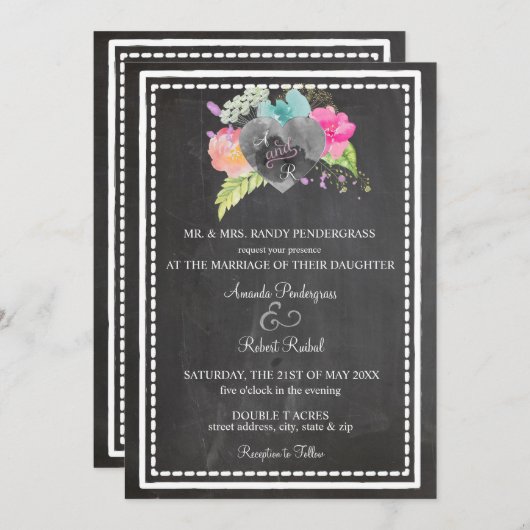 Invitation Boho Chalkboard (Devant / Derrière)