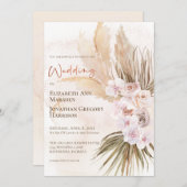 Invitation Boho Champagne Blush Terracotta Pampas Floral (Devant / Derrière)
