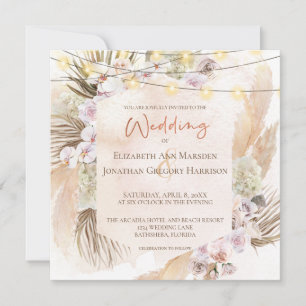 Invitation Boho Champagne Blush Terracotta Pampas Floral