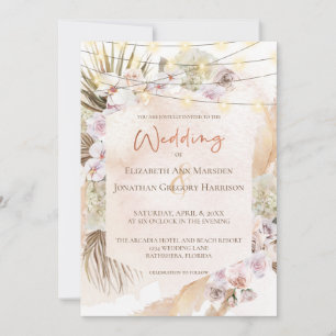 Invitation Boho Champagne Blush Terracotta Pampas Floral Invi