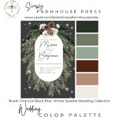 Invitation Boho Charcoal Pine Winter Sparkle Wedding Invitati