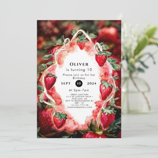 Invitation Boho Charming Fruit fraise Anniversaire (Debout devant)