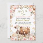 Invitation Boho Chaud Tone Vache ferme Baby shower fille (Devant)