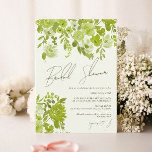 Invitation Boho chaux vert main peint à floral nuptiale douch