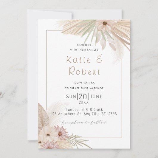 Invitation Boho Chic Aquarelle Mariage Floral (Devant)
