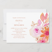 Invitation Boho Chic Aquarelle rose Orange Mariage (Devant)