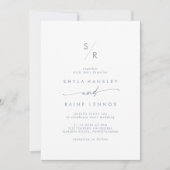 Invitation Boho Chic Ardoise Bleu Monogramme Mariage (Devant)