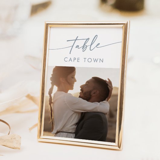 Invitation Boho Chic Ardoise Bleu Numéro de tableau photo