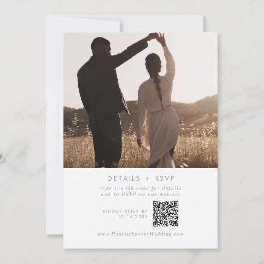 Invitation Boho Chic Ardoise Bleu Photo QR Code Mariage (Dos)