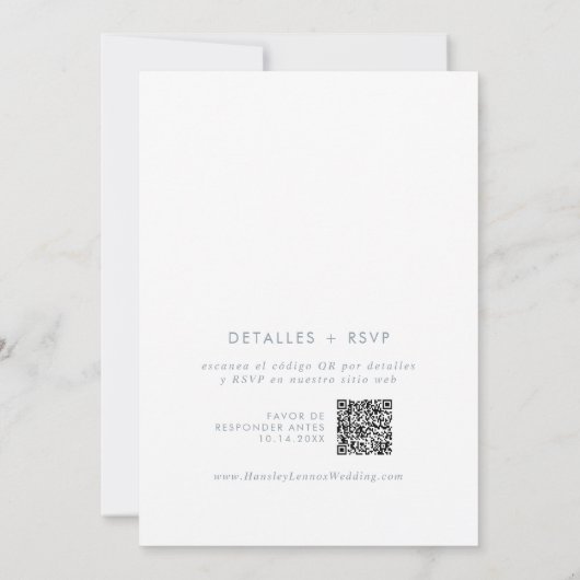 Invitation Boho Chic Ardoise Bleu QR Code Espagnol Mariage (Dos)