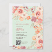 Invitation Boho chic automne pêche menthe qr code nage douche (Devant)