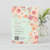 Invitation Boho chic automne pêche menthe qr code nage douche (Debout devant)