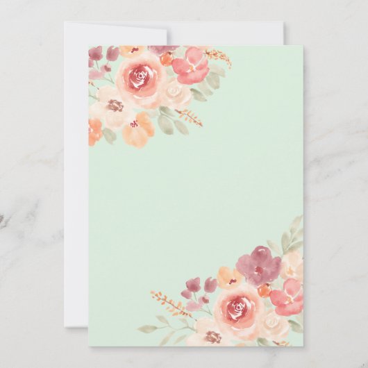 Invitation Boho chic automne pêche menthe qr code nage douche (Dos)