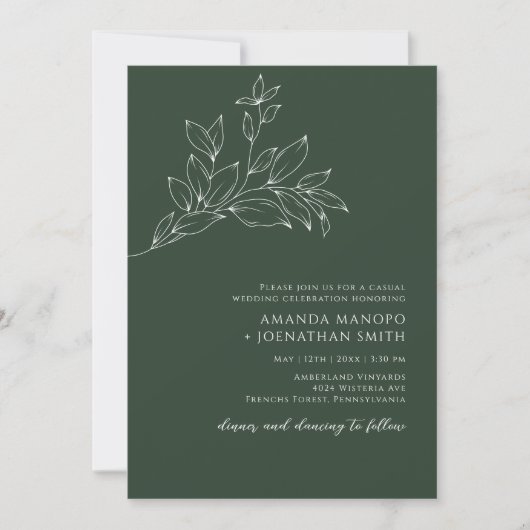 Invitation Boho Chic Automne Vert Sage Mariage (Devant)