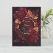 Invitation Boho chic avec thème Bourgogne et or. (Debout devant)