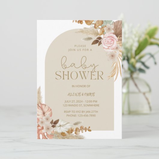 Invitation Boho Chic Baby shower (Debout devant)