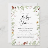 Invitation Boho Chic Baby shower Fleur sauvage avec vert (Devant)