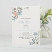 Invitation Boho chic Baby shower floral bleu printemps (Debout devant)