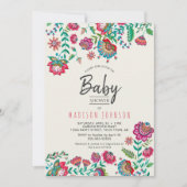 Invitation Boho Chic | Bleu | Fleurs folkloriques | BABY SHOW (Devant)