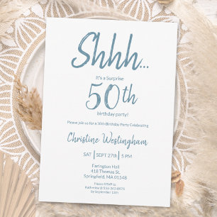 Invitation Boho Chic Bleu Poussiéreux Blanc Surprise 50e Anni