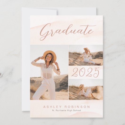 Invitation Boho Chic Blush Aquarelle & Graduation Script (Devant)