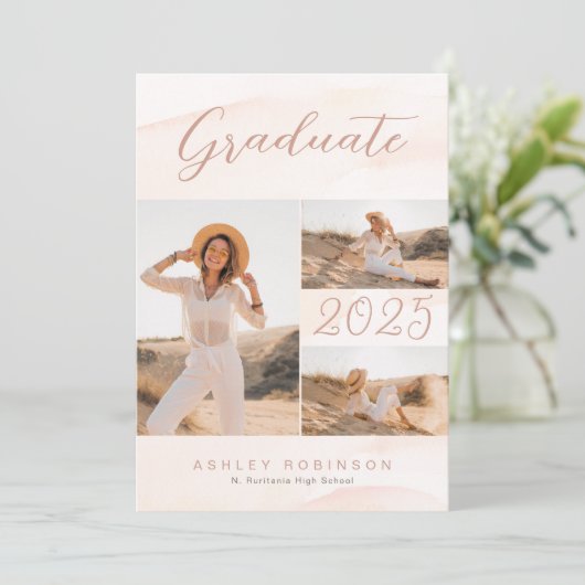 Invitation Boho Chic Blush Aquarelle & Graduation Script (Debout devant)