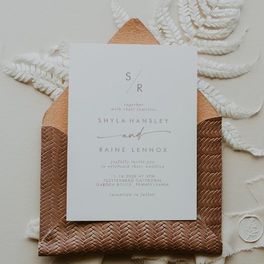 Invitation Boho Chic Blush Mariage Monogramme rose