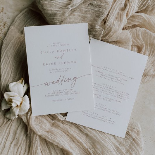 Invitation Boho Chic Blush Pink Mariage avant et arrière