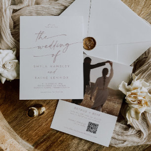 Invitation Boho Chic Blush Pink Photo QR Code Mariage
