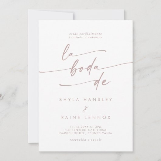 Invitation Boho Chic Blush Pink QR Code Espagnol Mariage (Devant)