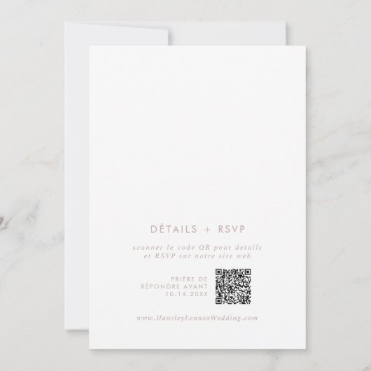 Invitation Boho Chic Blush Pink QR Code Mariage français (Dos)
