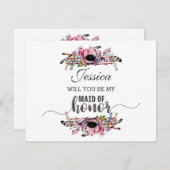 Invitation Boho Chic Blush Pink Serez-vous ma femme d'honneur (Devant / Derrière)