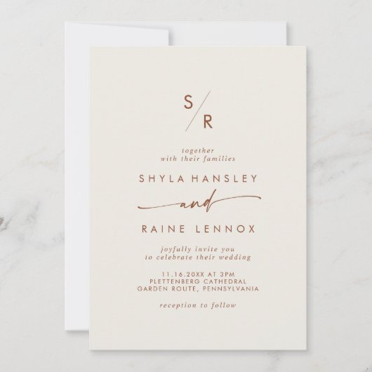 Invitation Boho Chic Bohemian Cream Monogramme QR Code Mariag (Devant)
