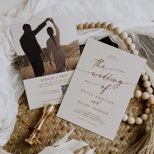 Invitation Boho Chic Bohemian Cream Photo QR Code Mariage