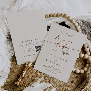 Invitation Boho Chic Bohemian Cream QR Code Mariage espagnol