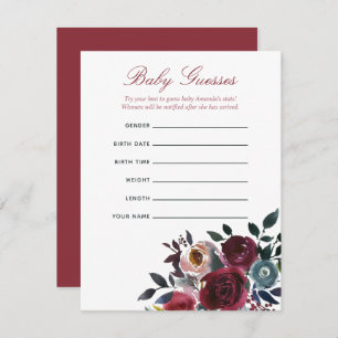 Invitation Boho chic bordeaux et marine Baby shower Devinant