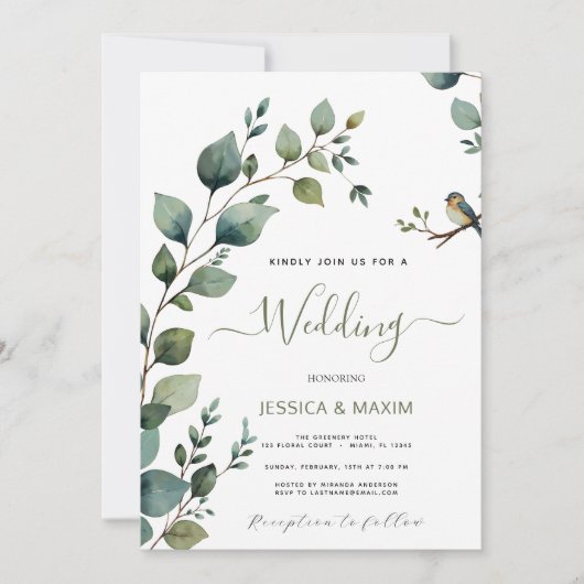 Invitation Boho Chic Botanique Vert Mariage (Devant)