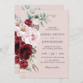 Invitation Boho Chic Bourgogne Blush Peonies Floral Mariage (Devant / Derrière)