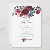 Invitation Boho Chic Bourgogne et Baby shower floral Navy (Devant)