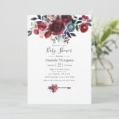 Invitation Boho Chic Bourgogne et Baby shower floral Navy (Debout devant)